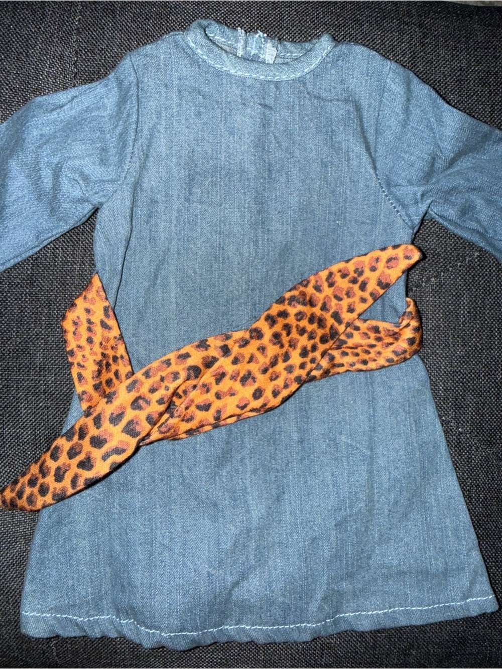 Dolls 14-16” size denim dress leopard sash